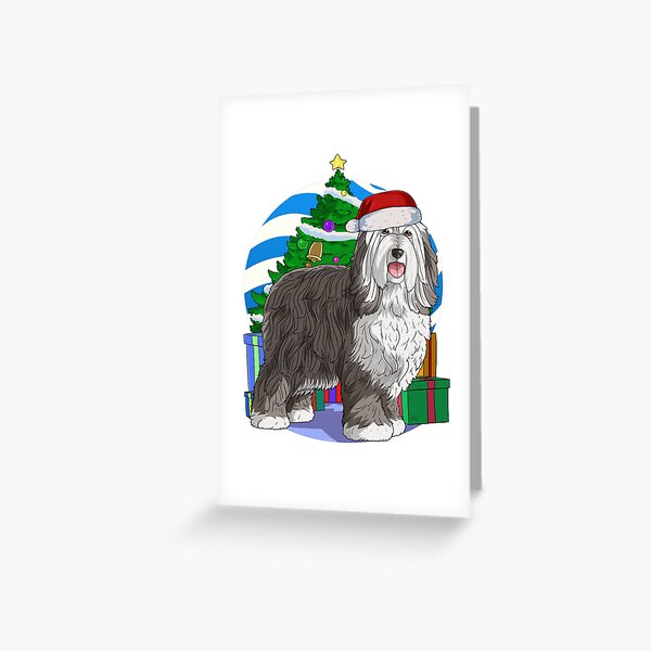 Bearded Collie Dog Santa Christmas Tree Ornament Decor Greeting Card
