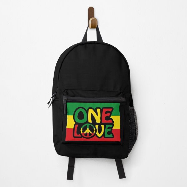 ONE LOVE, with Peace Symbol and Reggae Colors Backpack