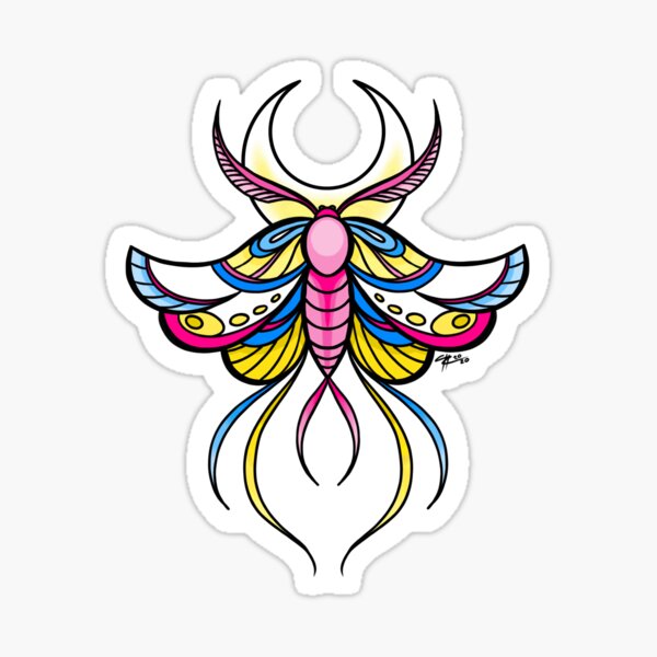 Mystical Moon Moth - pink, yellow, blue Sticker