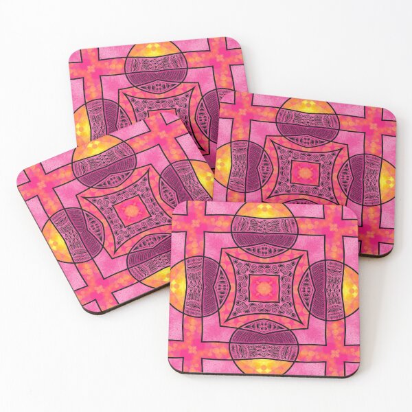 Item preview, Bright and cheerful zentangle pattern in pink and yellow - "Bright Self, No.1" designed and sold by EleventhMuse.