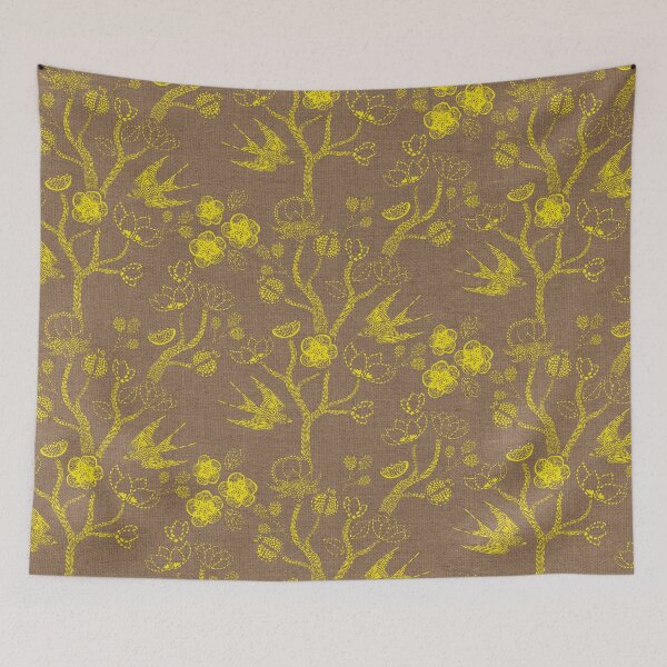 Item preview, Shibori Garden Yellow Linen Dye Birds  designed and sold by Cecilia Mok.