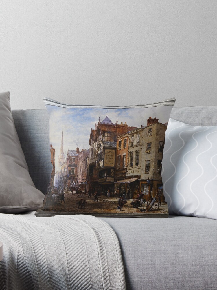 Chester - The Cross Looking Towards Watergate Street by Louise Ingram Rayner | Delightful Genre Scene 2 Chester - The Cross Looking Towards Watergate Street by Louise Ingram Rayner Fine Art Old Masters Reproduction Decorative Art Print Throw Pillow