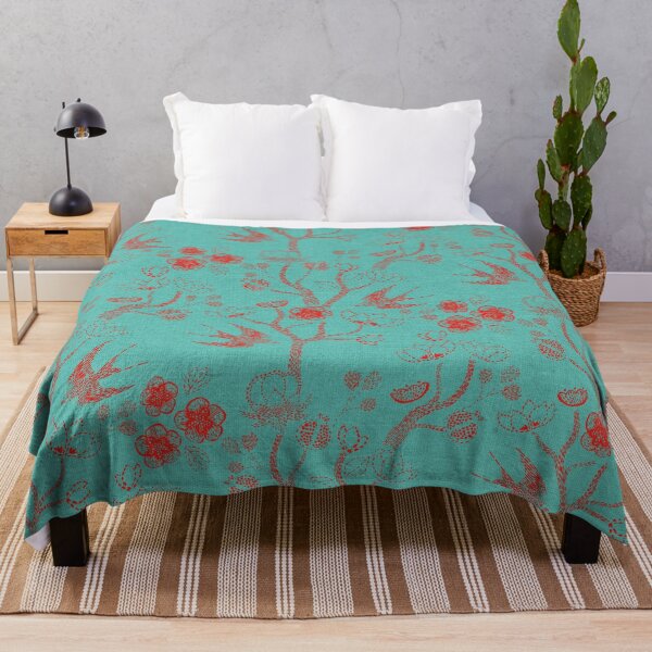 Item preview, Shibori Garden Aqua Red Dye Birds designed and sold by Cecilia Mok.