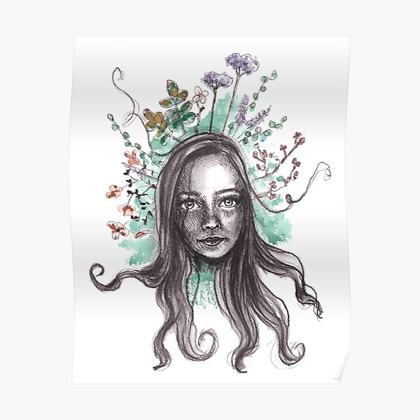 portrait of girl with flowers Poster