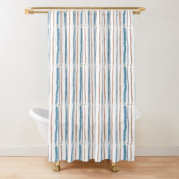 Blue Brown Gray Painted Stripes Seamless Pattern Shower Curtain
