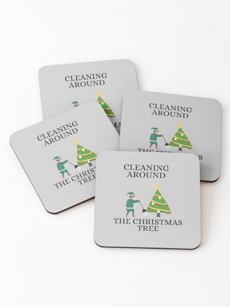 Thumbnail 1 of 5, Coasters (Set of 4), Cleaning Around The Christmas Tree Housekeeping Humor designed and sold by SavvyCleaner.