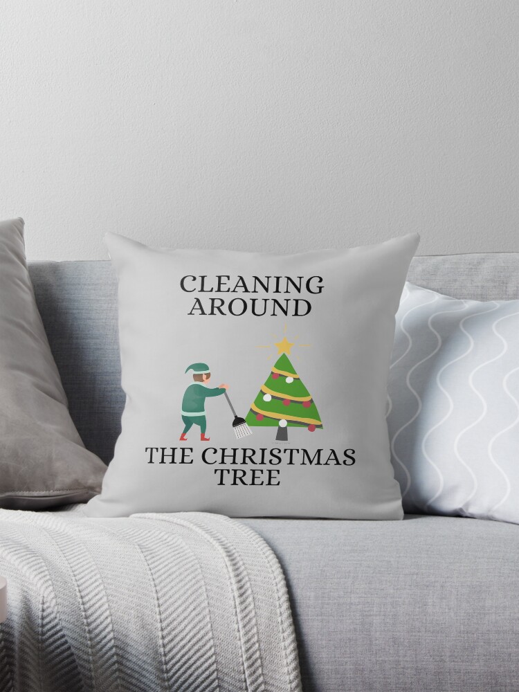 Thumbnail 1 of 4, Pillow, Cleaning Around The Christmas Tree Housekeeping Humor designed and sold by SavvyCleaner.