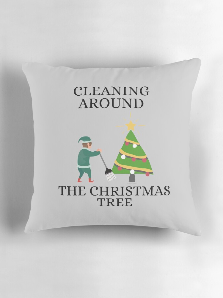 Thumbnail 3 of 4, Pillow, Cleaning Around The Christmas Tree Housekeeping Humor designed and sold by SavvyCleaner.