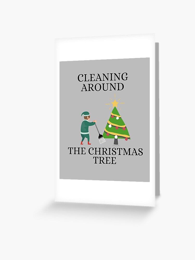 Thumbnail 1 of 2, Greeting Card, Cleaning Around The Christmas Tree Housekeeping Humor designed and sold by SavvyCleaner.