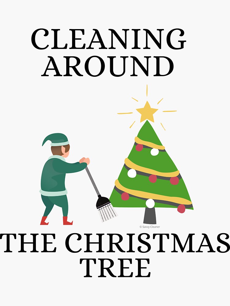 Thumbnail 3 of 3, Sticker, Cleaning Around The Christmas Tree Housekeeping Humor designed and sold by SavvyCleaner.