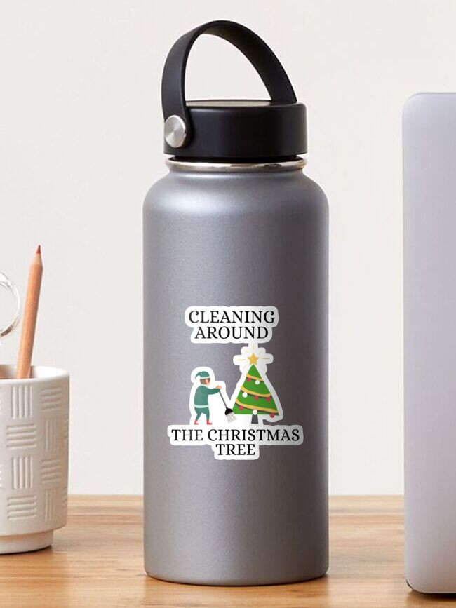 Thumbnail 1 of 3, Sticker, Cleaning Around The Christmas Tree Housekeeping Humor designed and sold by SavvyCleaner.