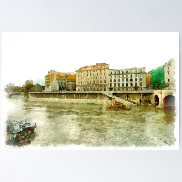 Artikelvorschau, Rom: Tiber River Bridge Barges und Stadtlandschaft entworfen und verkauft von Giuseppe Cocco.