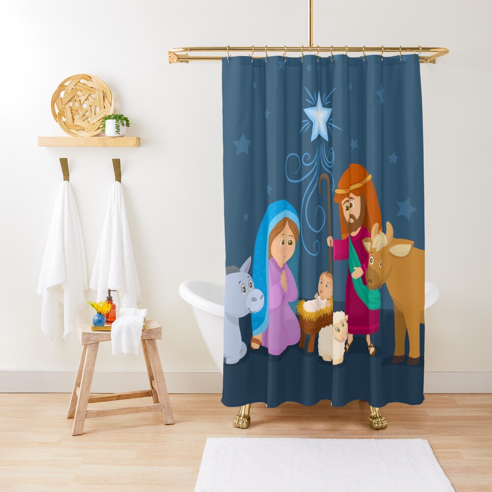 "Mary and Joseph and Baby Jesus in the Manger Nativity True Meaning of Christmas" Shower Curtain
