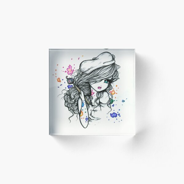 Artist Girl Painter Pop of Color Whimsical Art by Hannah Lynn Acrylic Block