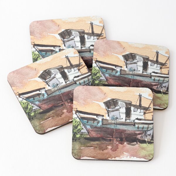 Item preview, Goan Fishing Boat by the riverside in India designed and sold by TheJoeyStudio.