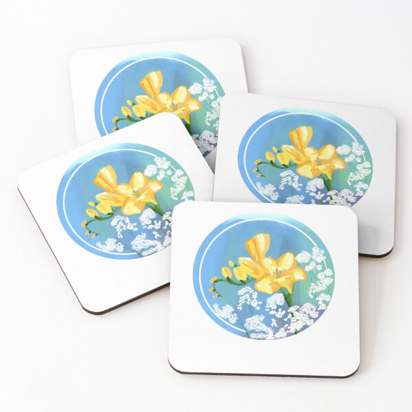Item preview, Watercolor Yellow Freesias and Babies Breath designed and sold by KatharineArt.