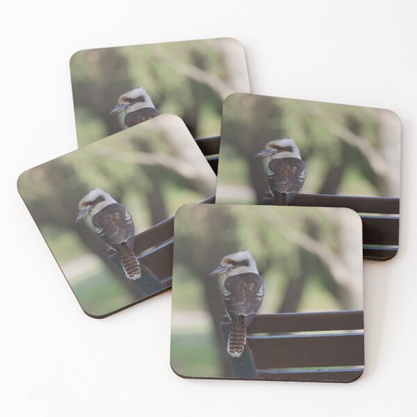 Item preview, Kookaburra sitting on a wooden bench in the late evening designed and sold by hendrikspix.