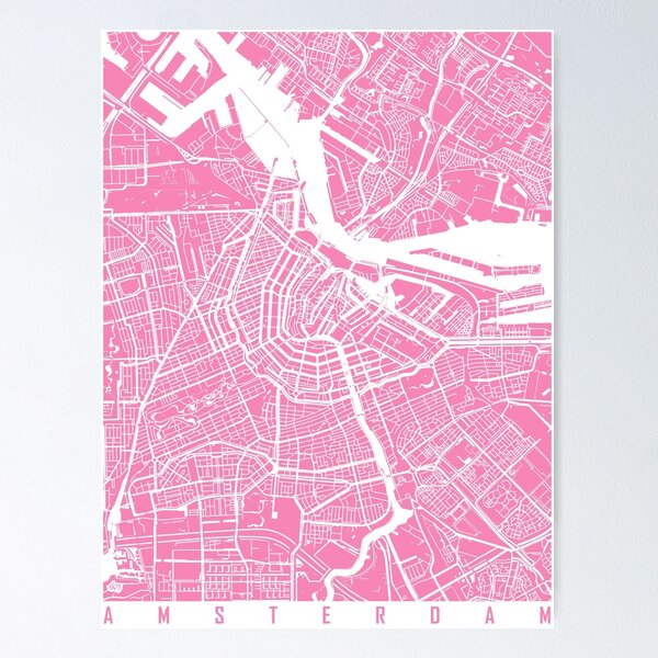 Aperçu de l'œuvre Carte d'Amsterdam rose créée et vendue par mapsart.