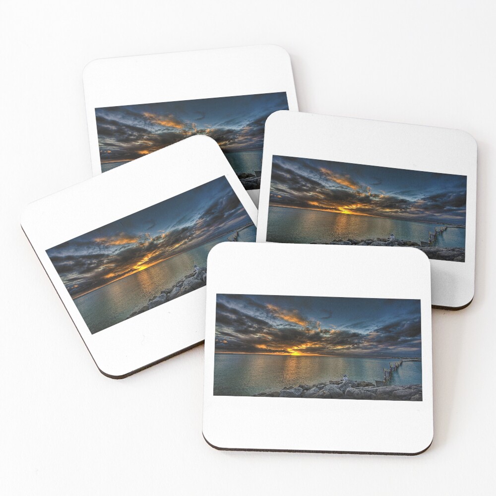 Denver Art Gallery, Sunset Beach Seawall in Okinawa Coasters (Set of 4)
