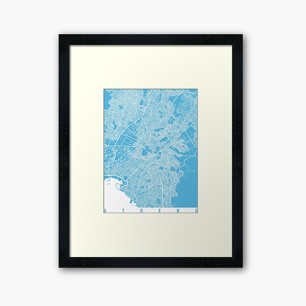 Athens map blue Framed Art Print