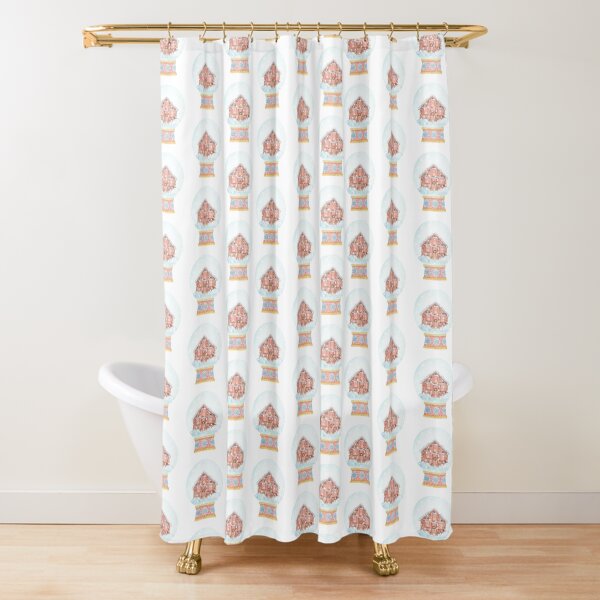 Christmas watercolor with snow globe and small cute house. Shower Curtain