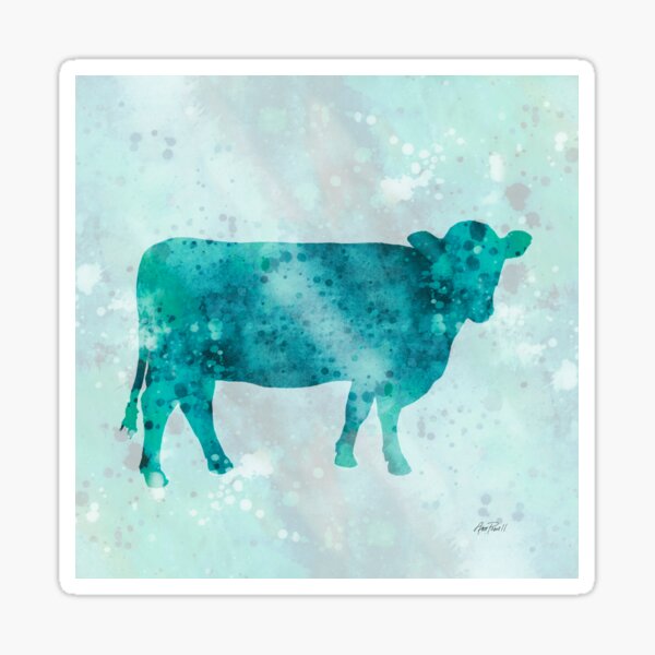 Blue Color Splash Cow Sticker