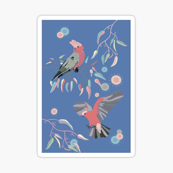Australian Galah Cockatoos in Gum Trees on Midnight Sticker