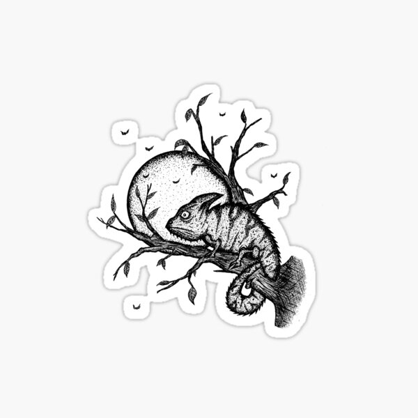 Grumpy Chameleon, chameleon dotwork design Sticker