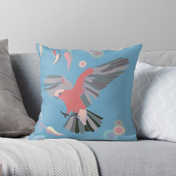Australian Galah Cockatoos in Gum Trees Mid Blue Throw Pillow