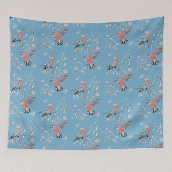 Item preview, Australian Galah Cockatoos in Gum Trees Mid Blue designed and sold by Lisa Kalma | Brindie.