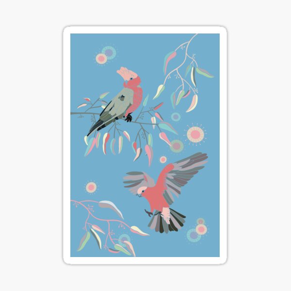 Australian Galah Cockatoos in Gum Trees Mid Blue Sticker