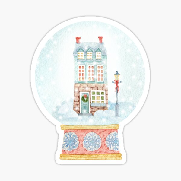 Christmas watercolor with snow globe and small cute house. Sticker
