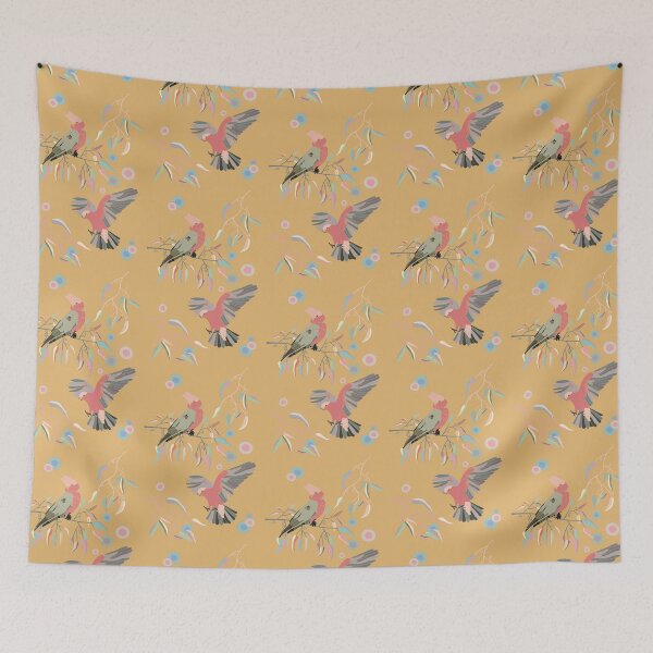 Item preview, Australian Galah Cockatoos in Gum Trees Mustard designed and sold by Lisa Kalma | Brindie.