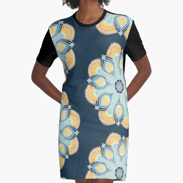 Magic Snowflake in Dark Navy Graphic T-Shirt Dress