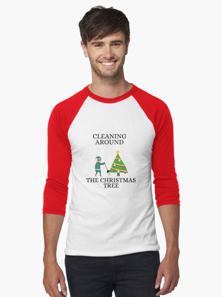 Thumbnail 1 of 3, Baseball ¾ Sleeve T-Shirt, Cleaning Around The Christmas Tree Housekeeping Humor designed and sold by SavvyCleaner.