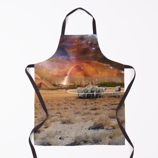 Item preview, Futuristic Fantasy Landscape with Elephants, Pyramids and Rocket (One of pair of images) designed and sold by KALEIDOSCOPE UK.