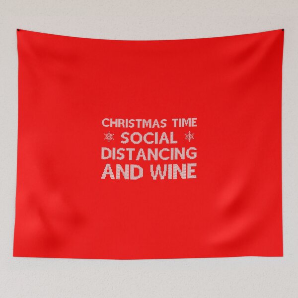 Item preview, Christmas Time Social Distancing And Wine - Funny Christmas gift designed and sold by GoldenDov.