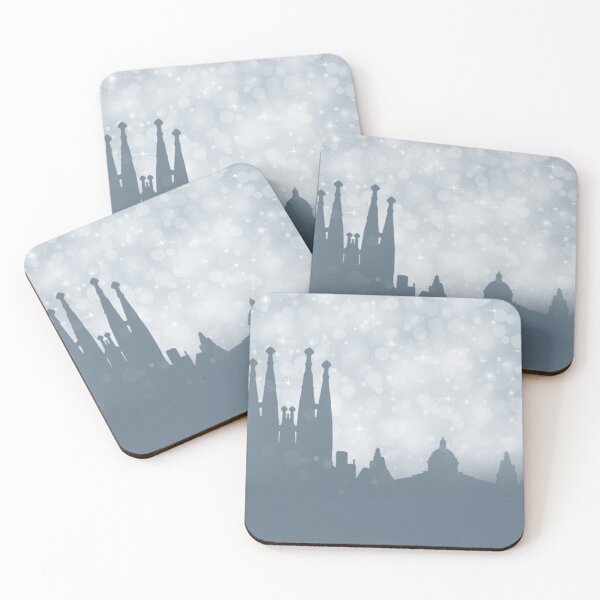 Item preview, Barcelona City ​​silhouette , silver abstract snow falling winter christmas	 designed and sold by MarketVisionAV.