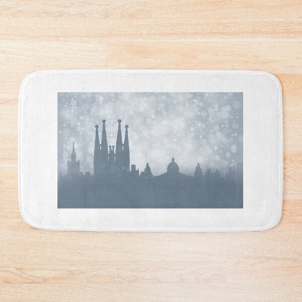 Item preview, Barcelona City ​​silhouette , silver abstract snow falling winter christmas	 designed and sold by MarketVisionAV.