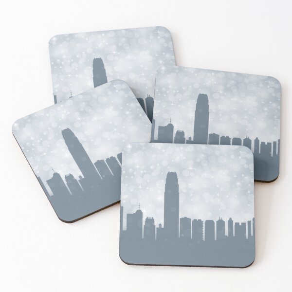 Item preview, Hong Kong City ​​silhouette , silver abstract snow falling winter christmas	 designed and sold by MarketVisionAV.
