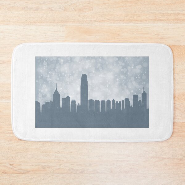 Item preview, Hong Kong City ​​silhouette , silver abstract snow falling winter christmas	 designed and sold by MarketVisionAV.