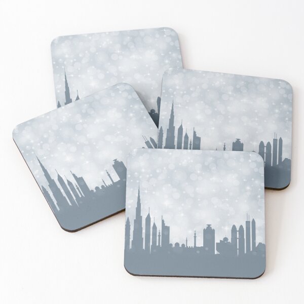 Item preview, Dubai City ​​silhouette , silver abstract snow falling winter christmas	 designed and sold by MarketVisionAV.