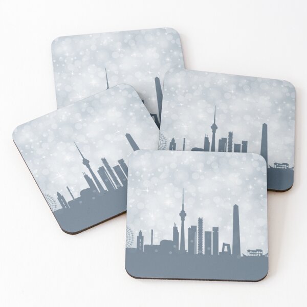 Item preview, Beijing City ​​silhouette , silver abstract snow falling winter christmas	 designed and sold by MarketVisionAV.
