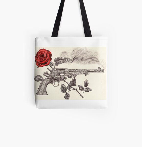 Rose y pistola Bolsa estampada de tela