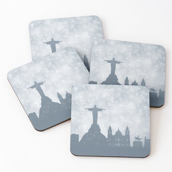 Item preview, Rio de Janeiro City ​​silhouette , silver abstract snow falling winter christmas	 designed and sold by MarketVisionAV.