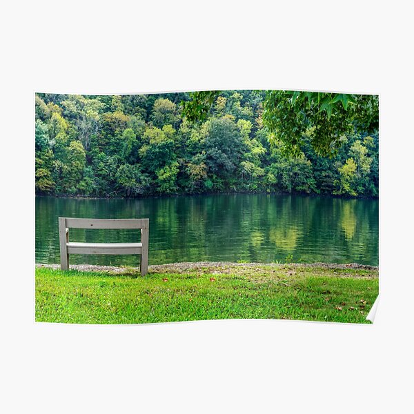 "Lake Bench At Rockaway Beach" Poster for Sale by mljdwhite