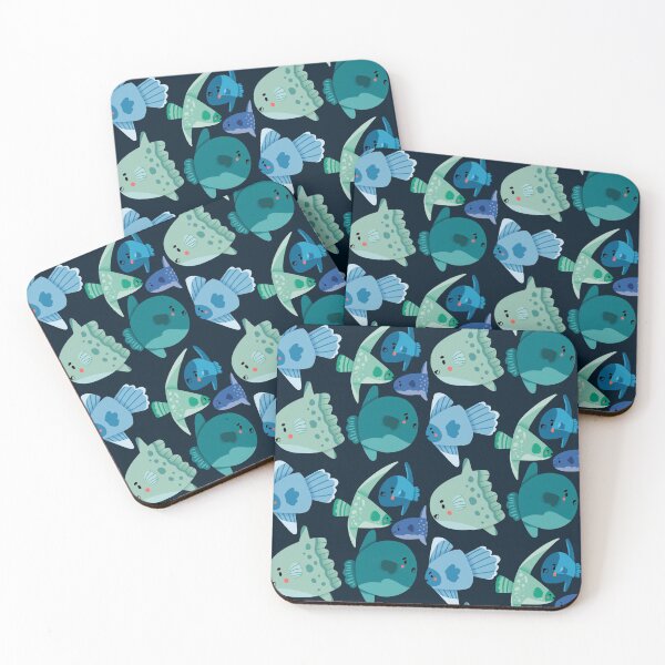 Item preview, Cute Mola Mola Sunfish - Blue and Green Monochromatic Cartoon designed and sold by TheRainbowRoom.