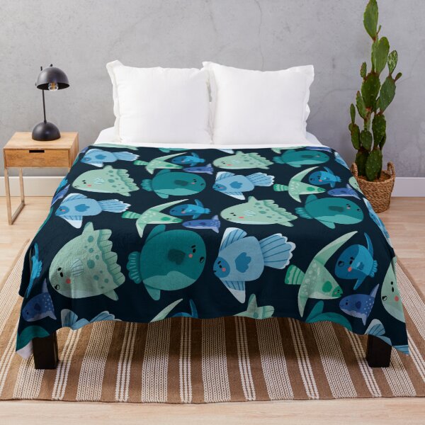 Item preview, Cute Mola Mola Sunfish - Blue and Green Monochromatic Cartoon designed and sold by TheRainbowRoom.