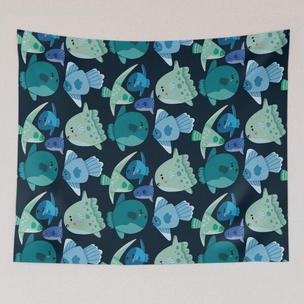 Item preview, Cute Mola Mola Sunfish - Blue and Green Monochromatic Cartoon designed and sold by TheRainbowRoom.