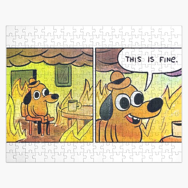 This Is Fine Dog Meme Pattern Pack Jigsaw Puzzle